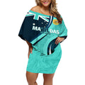 Matildas Soccer Off Shoulder Short Dress 2024 Happy Australia Day Kangaroo Aussie Proud - Turquoise