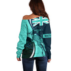 Matildas Soccer Off Shoulder Sweater 2024 Happy Australia Day Kangaroo Aussie Proud - Turquoise