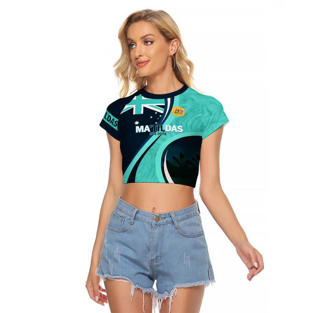 Matildas Soccer Raglan Cropped T Shirt 2024 Happy Australia Day Kangaroo Aussie Proud - Turquoise