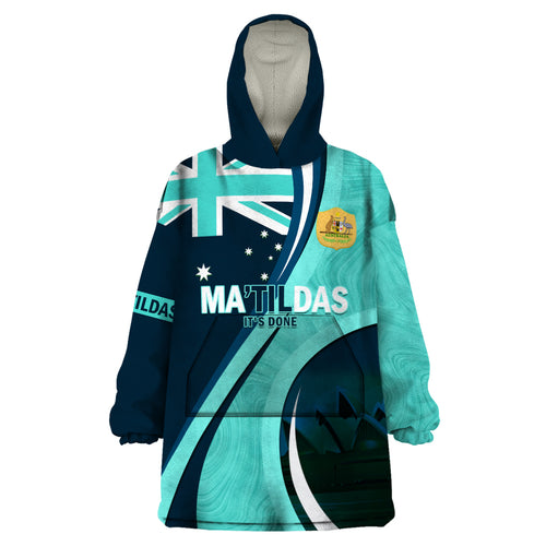 Matildas Soccer Wearable Blanket Hoodie 2024 Happy Australia Day Kangaroo Aussie Proud - Turquoise