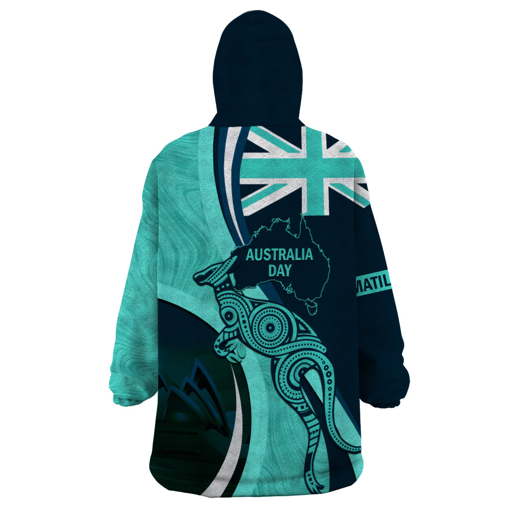 Matildas Soccer Wearable Blanket Hoodie 2024 Happy Australia Day Kangaroo Aussie Proud - Turquoise