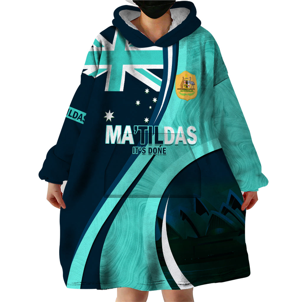 Matildas Soccer Wearable Blanket Hoodie 2024 Happy Australia Day Kangaroo Aussie Proud - Turquoise