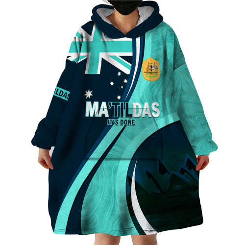 Matildas Soccer Wearable Blanket Hoodie 2024 Happy Australia Day Kangaroo Aussie Proud - Turquoise