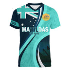Matildas Soccer Women V Neck T Shirt 2024 Happy Australia Day Kangaroo Aussie Proud - Turquoise