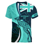 Matildas Soccer Women V Neck T Shirt 2024 Happy Australia Day Kangaroo Aussie Proud - Turquoise