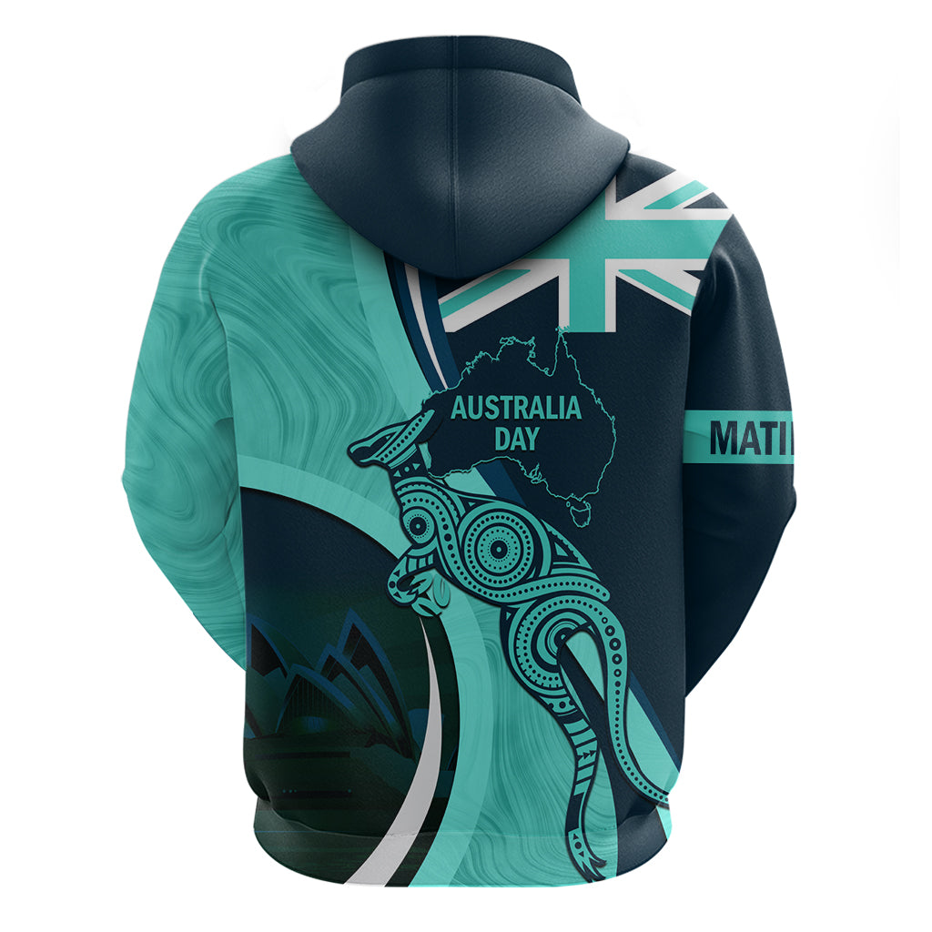 Matildas Soccer Zip Hoodie 2024 Happy Australia Day Kangaroo Aussie Proud - Turquoise