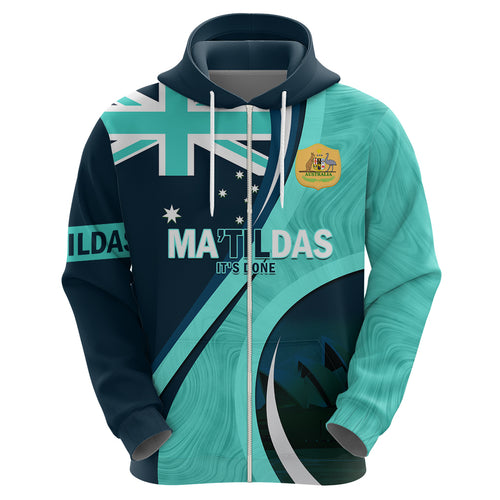 Matildas Soccer Zip Hoodie 2024 Happy Australia Day Kangaroo Aussie Proud - Turquoise