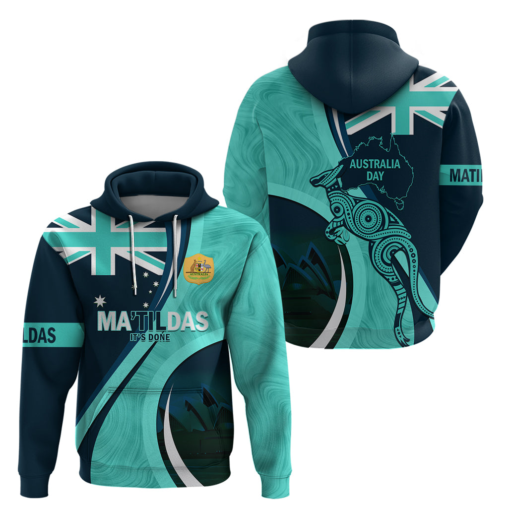 Matildas Soccer Zip Hoodie 2024 Happy Australia Day Kangaroo Aussie Proud - Turquoise