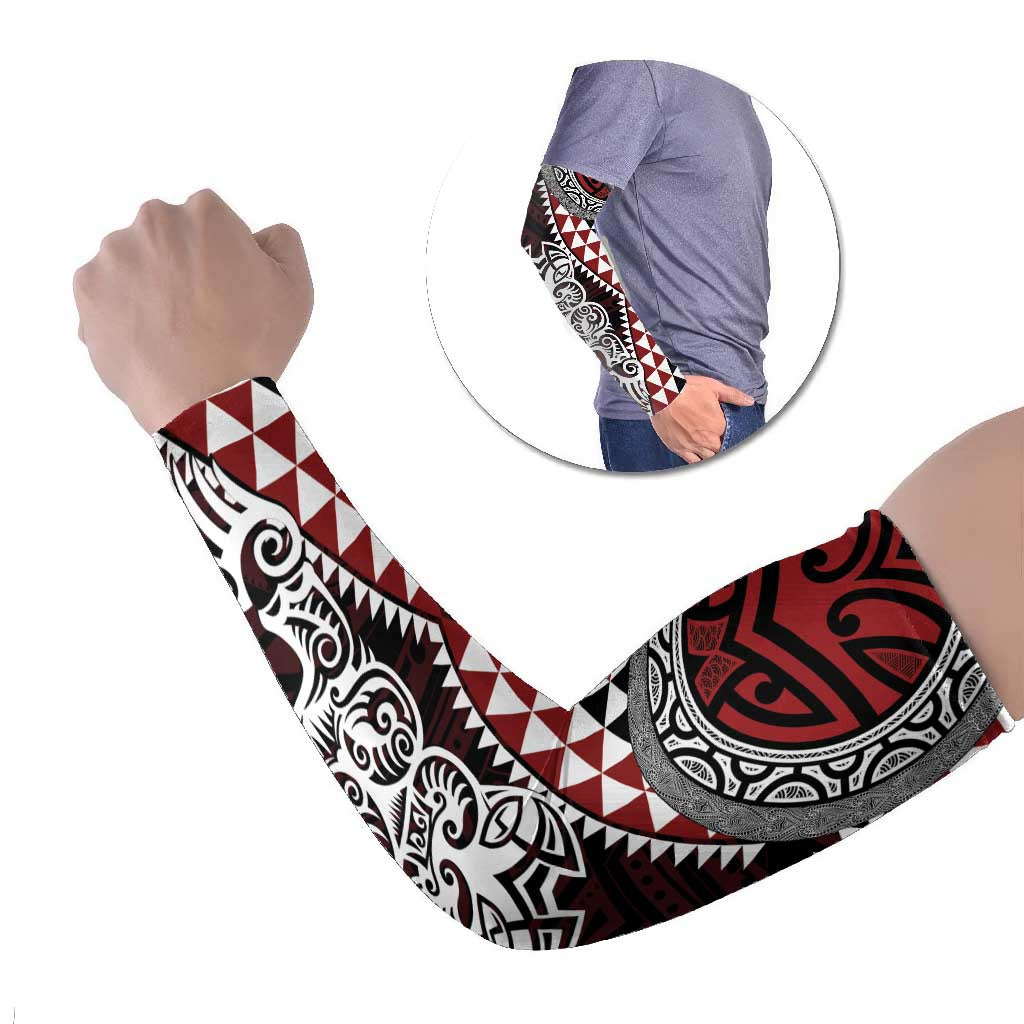 Red Aotearoa Niho Taniwha Arm Sleeves Maori Mythology Tooth - Taniko Motifs - Aussie Hoodie