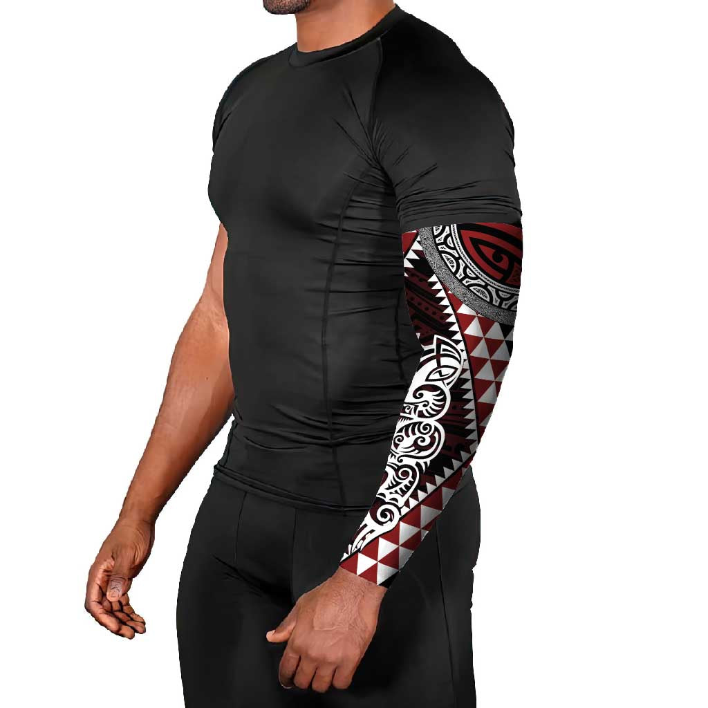 Red Aotearoa Niho Taniwha Arm Sleeves Maori Mythology Tooth - Taniko Motifs - Aussie Hoodie