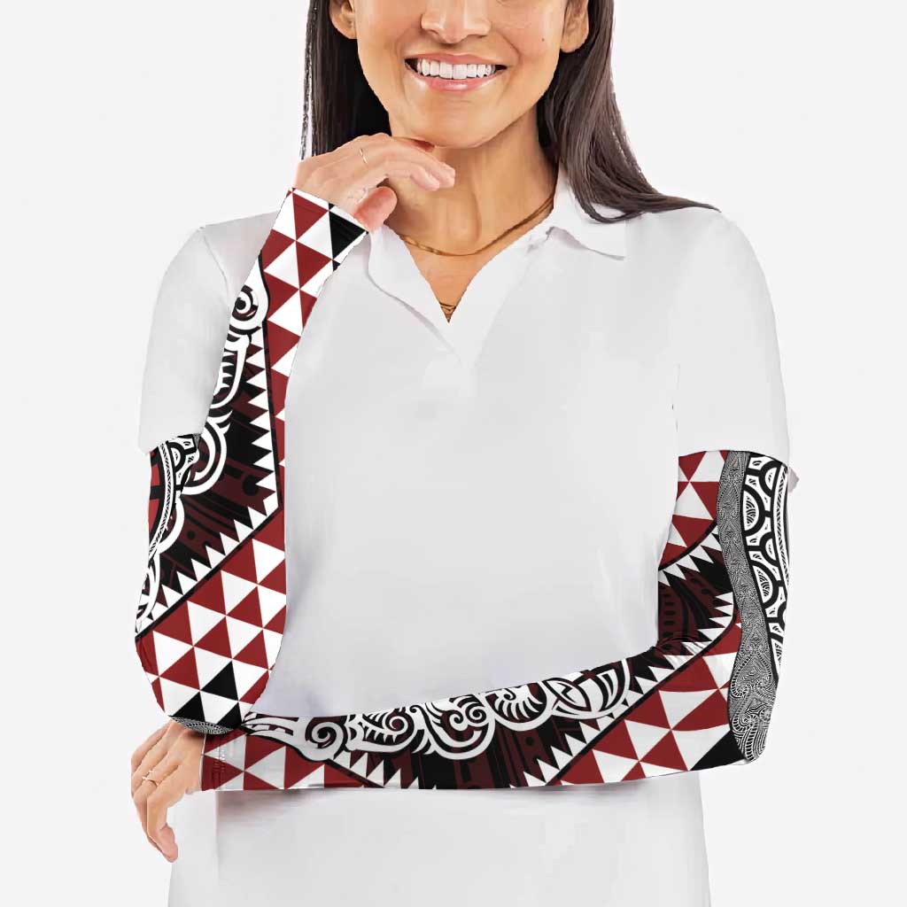 Red Aotearoa Niho Taniwha Arm Sleeves Maori Mythology Tooth - Taniko Motifs - Aussie Hoodie