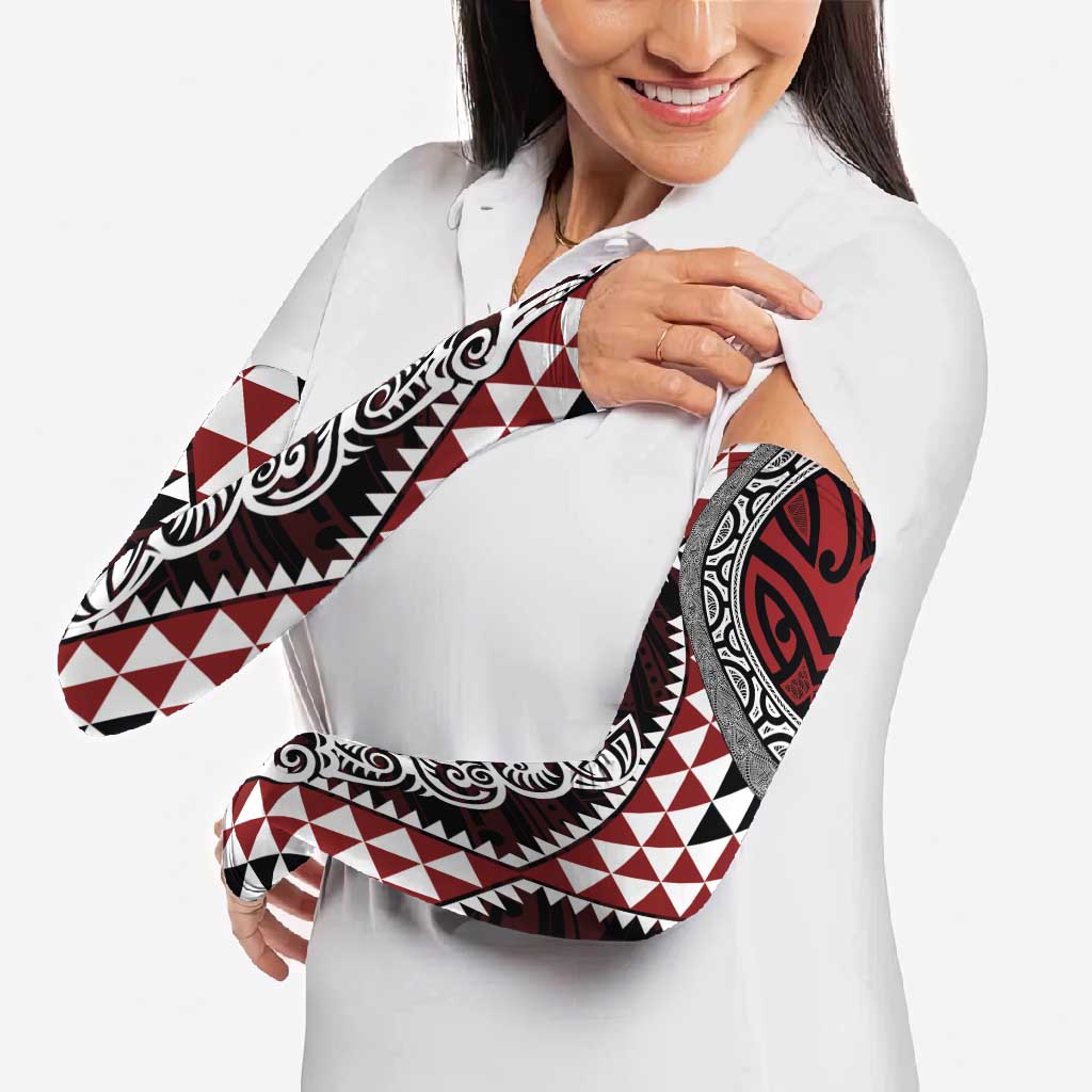 Red Aotearoa Niho Taniwha Arm Sleeves Maori Mythology Tooth - Taniko Motifs - Aussie Hoodie