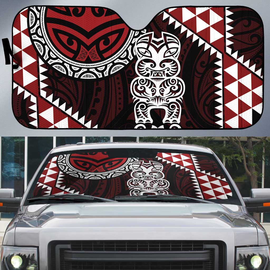 Red Aotearoa Niho Taniwha Auto Sun Shade Maori Mythology Tooth - Taniko Motifs - Aussie Hoodie