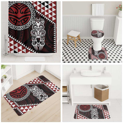 Red Aotearoa Niho Taniwha Bathroom Set Maori Mythology Tooth - Taniko Motifs - Aussie Hoodie