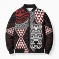 Red Aotearoa Niho Taniwha Bomber Puffer Jacket Maori Mythology Tooth - Taniko Motifs - Aussie Hoodie