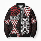 Red Aotearoa Niho Taniwha Bomber Puffer Jacket Maori Mythology Tooth - Taniko Motifs - Aussie Hoodie