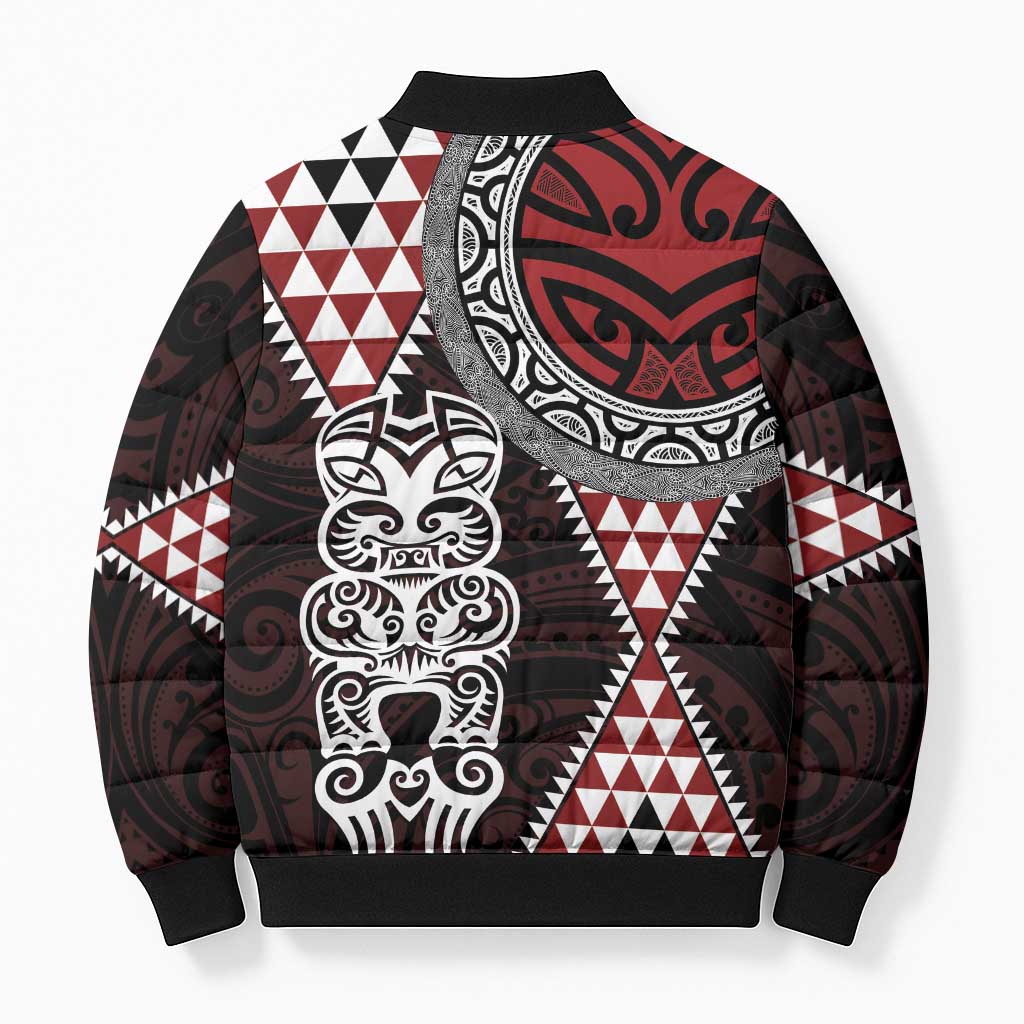 Red Aotearoa Niho Taniwha Bomber Puffer Jacket Maori Mythology Tooth - Taniko Motifs - Aussie Hoodie