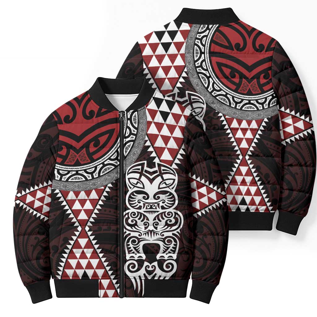 Red Aotearoa Niho Taniwha Bomber Puffer Jacket Maori Mythology Tooth - Taniko Motifs - Aussie Hoodie