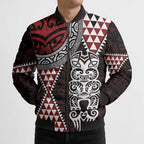 Red Aotearoa Niho Taniwha Bomber Puffer Jacket Maori Mythology Tooth - Taniko Motifs - Aussie Hoodie