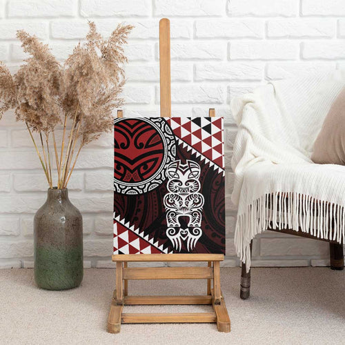 Red Aotearoa Niho Taniwha Canvas Wall Art Maori Mythology Tooth - Taniko Motifs