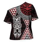 Red Aotearoa Niho Taniwha Cross Shoulder Shirt Maori Mythology Tooth - Taniko Motifs - Aussie Hoodie