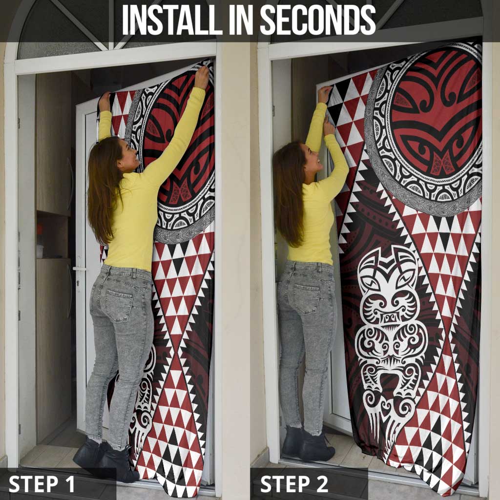 Red Aotearoa Niho Taniwha Door Cover Maori Mythology Tooth - Taniko Motifs - Aussie Hoodie