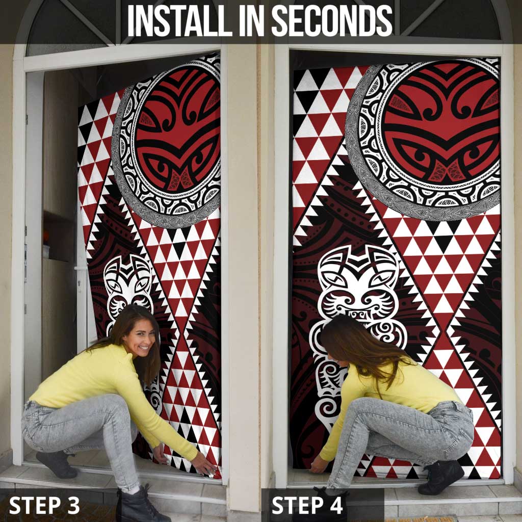 Red Aotearoa Niho Taniwha Door Cover Maori Mythology Tooth - Taniko Motifs - Aussie Hoodie