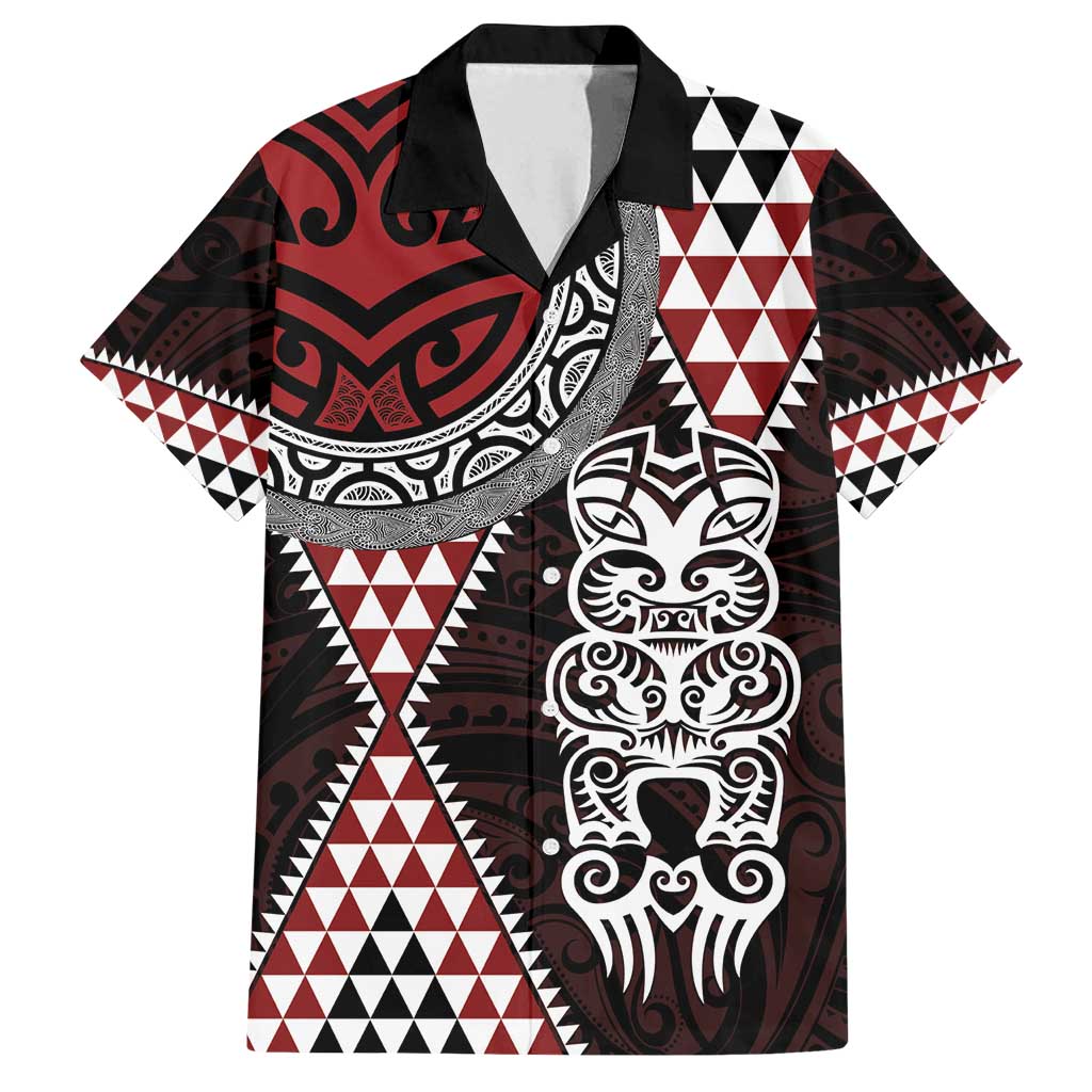 Red Aotearoa Niho Taniwha Family Matching Tank Maxi Dress and Hawaiian Shirt Maori Mythology Tooth - Taniko Motifs