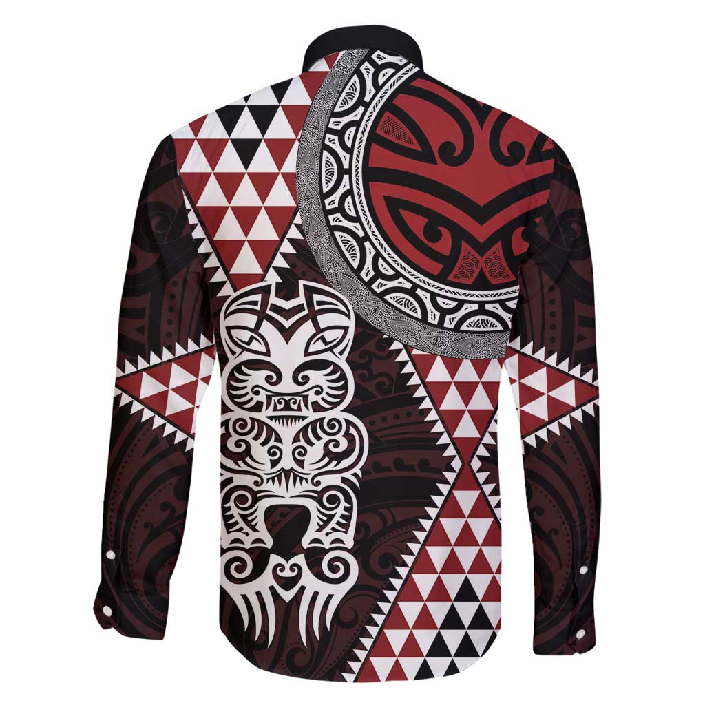 Red Aotearoa Niho Taniwha Family Matching Tank Maxi Dress and Hawaiian Shirt Maori Mythology Tooth - Taniko Motifs