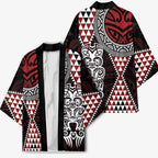 Red Aotearoa Niho Taniwha Kimono Maori Mythology Tooth - Taniko Motifs - Aussie Hoodie