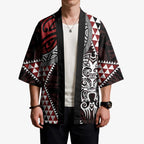Red Aotearoa Niho Taniwha Kimono Maori Mythology Tooth - Taniko Motifs - Aussie Hoodie