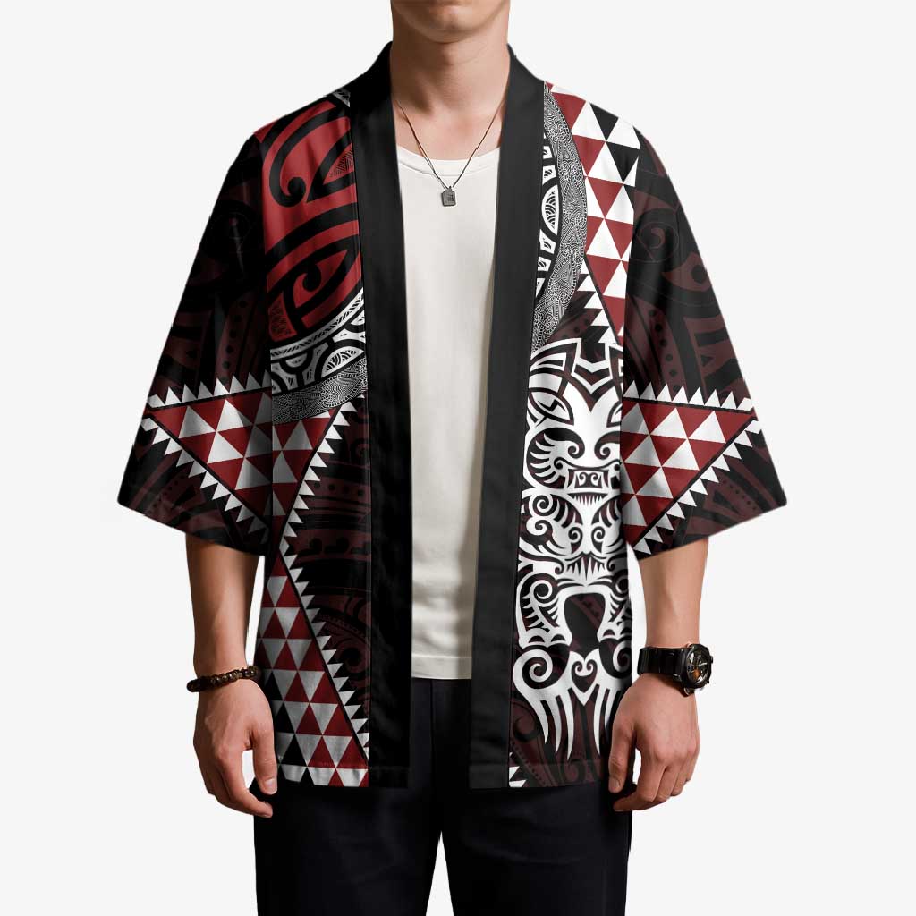 Red Aotearoa Niho Taniwha Kimono Maori Mythology Tooth - Taniko Motifs - Aussie Hoodie