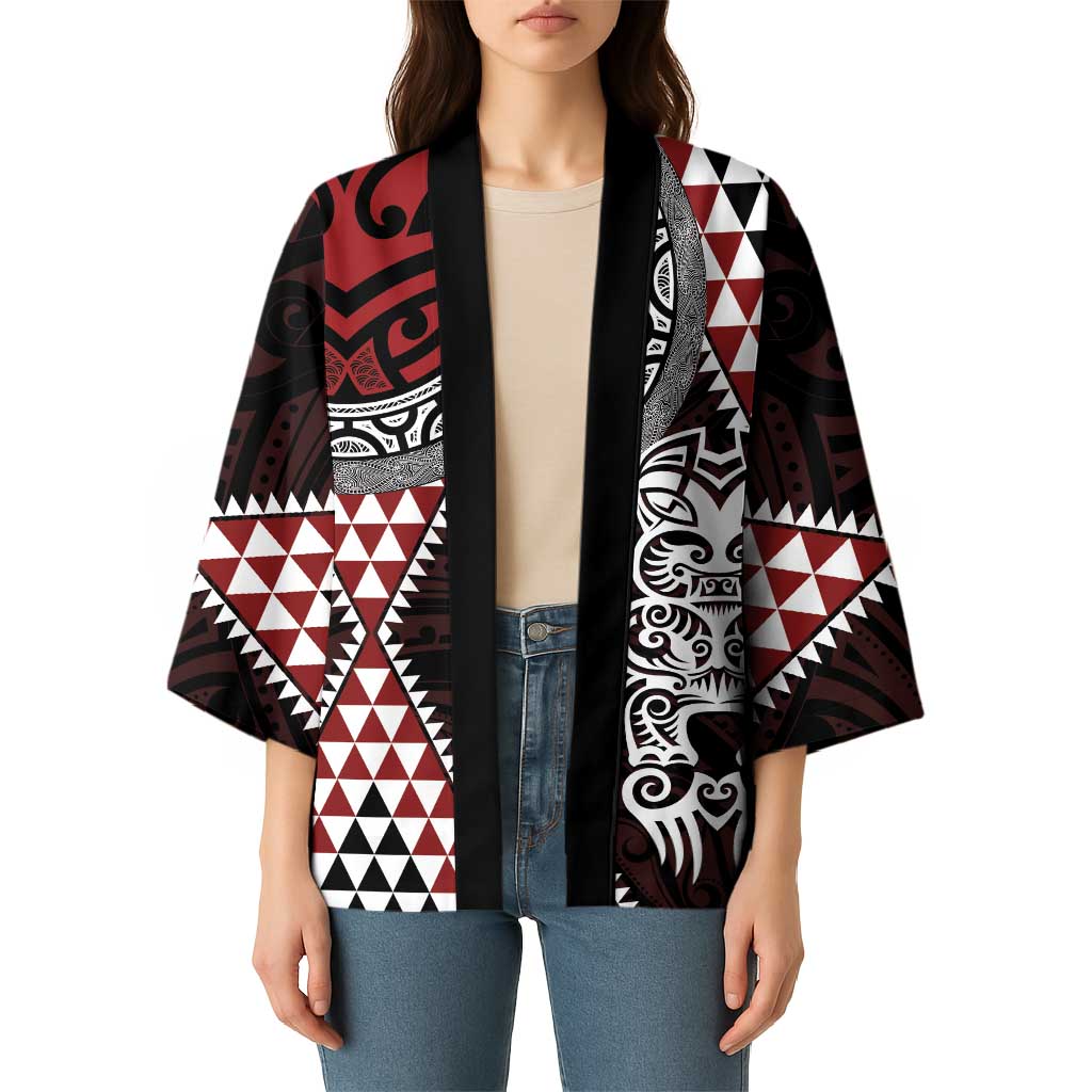 Red Aotearoa Niho Taniwha Kimono Maori Mythology Tooth - Taniko Motifs - Aussie Hoodie
