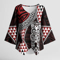 Red Aotearoa Niho Taniwha Kimono Sleeve Blouse Maori Mythology Tooth - Taniko Motifs - Aussie Hoodie
