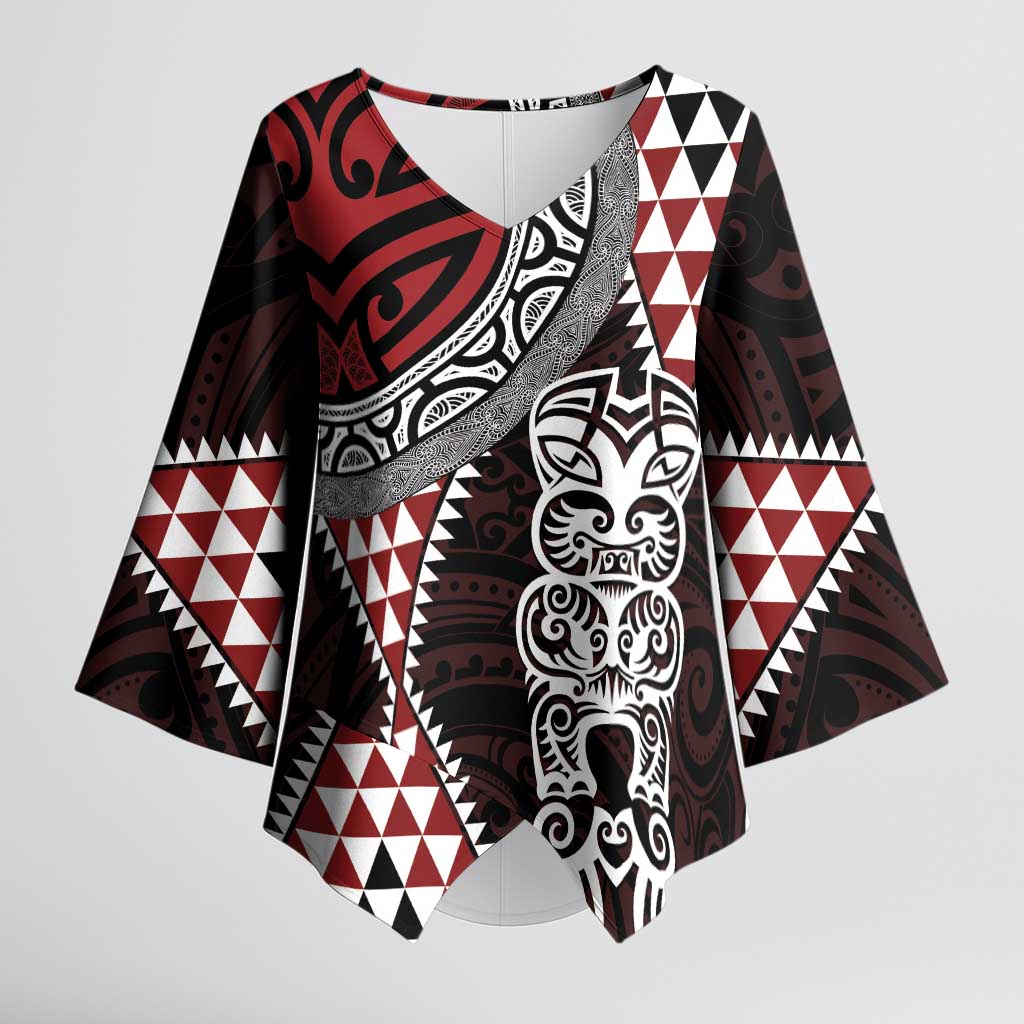 Red Aotearoa Niho Taniwha Kimono Sleeve Blouse Maori Mythology Tooth - Taniko Motifs - Aussie Hoodie