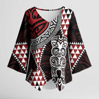 Red Aotearoa Niho Taniwha Kimono Sleeve Blouse Maori Mythology Tooth - Taniko Motifs - Aussie Hoodie