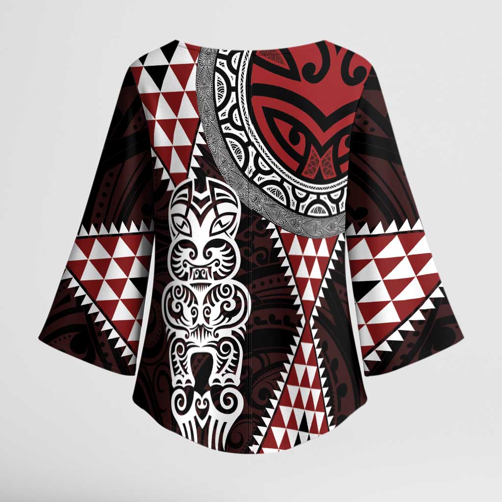 Red Aotearoa Niho Taniwha Kimono Sleeve Blouse Maori Mythology Tooth - Taniko Motifs - Aussie Hoodie