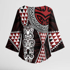 Red Aotearoa Niho Taniwha Kimono Sleeve Blouse Maori Mythology Tooth - Taniko Motifs - Aussie Hoodie