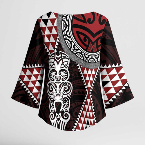 Red Aotearoa Niho Taniwha Kimono Sleeve Blouse Maori Mythology Tooth - Taniko Motifs - Aussie Hoodie