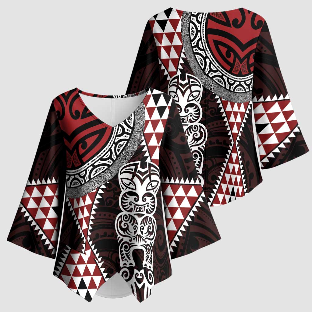 Red Aotearoa Niho Taniwha Kimono Sleeve Blouse Maori Mythology Tooth - Taniko Motifs - Aussie Hoodie