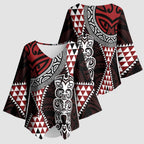 Red Aotearoa Niho Taniwha Kimono Sleeve Blouse Maori Mythology Tooth - Taniko Motifs - Aussie Hoodie