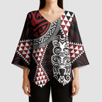 Red Aotearoa Niho Taniwha Kimono Sleeve Blouse Maori Mythology Tooth - Taniko Motifs - Aussie Hoodie