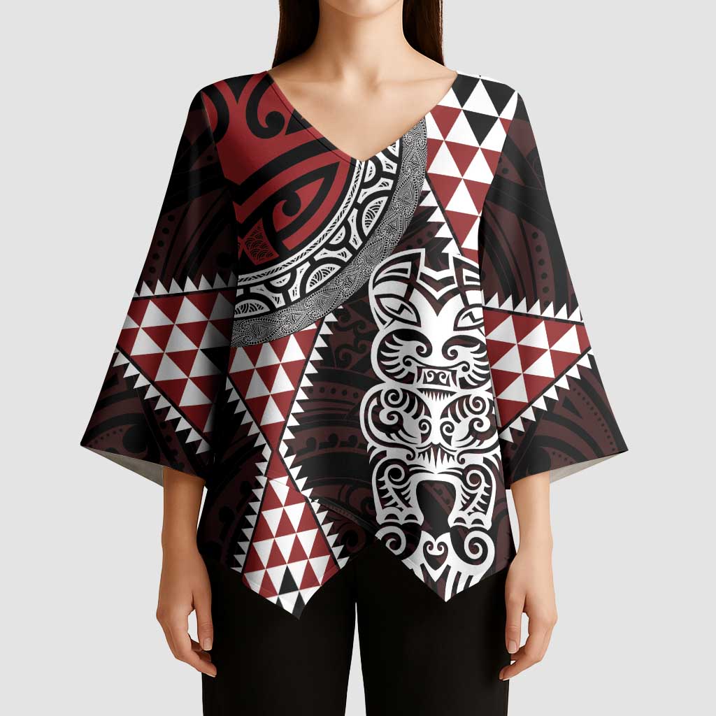 Red Aotearoa Niho Taniwha Kimono Sleeve Blouse Maori Mythology Tooth - Taniko Motifs - Aussie Hoodie