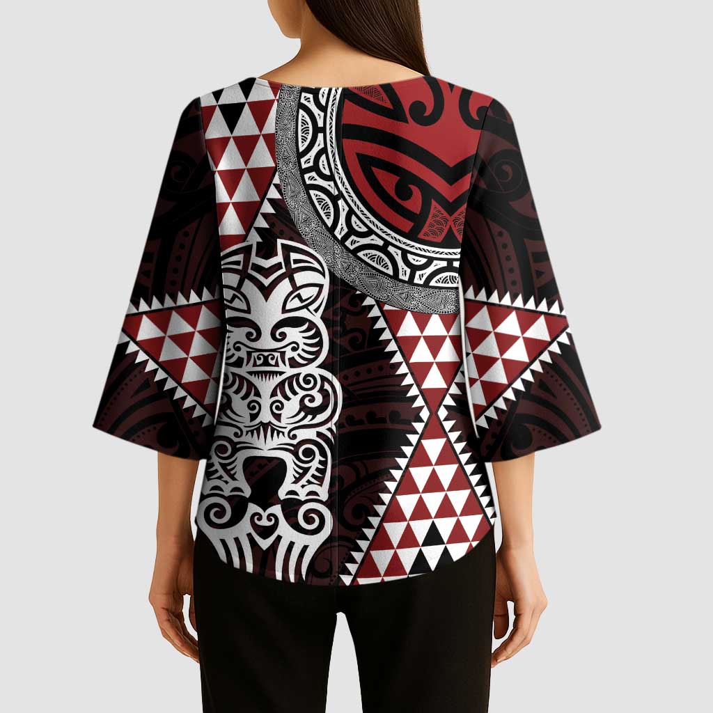 Red Aotearoa Niho Taniwha Kimono Sleeve Blouse Maori Mythology Tooth - Taniko Motifs - Aussie Hoodie