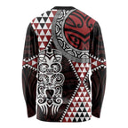 Red Aotearoa Niho Taniwha Long Sleeve Shirt Maori Mythology Tooth - Taniko Motifs
