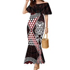 Red Aotearoa Niho Taniwha Mermaid Dress Maori Mythology Tooth - Taniko Motifs