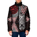 Red Aotearoa Niho Taniwha Padded Jacket Maori Mythology Tooth - Taniko Motifs - Aussie Hoodie