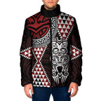 Red Aotearoa Niho Taniwha Padded Jacket Maori Mythology Tooth - Taniko Motifs - Aussie Hoodie