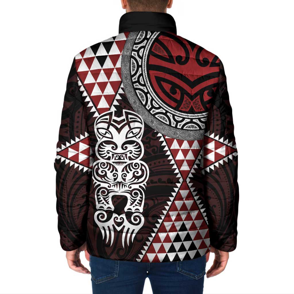 Red Aotearoa Niho Taniwha Padded Jacket Maori Mythology Tooth - Taniko Motifs - Aussie Hoodie