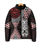 Red Aotearoa Niho Taniwha Padded Jacket Maori Mythology Tooth - Taniko Motifs - Aussie Hoodie